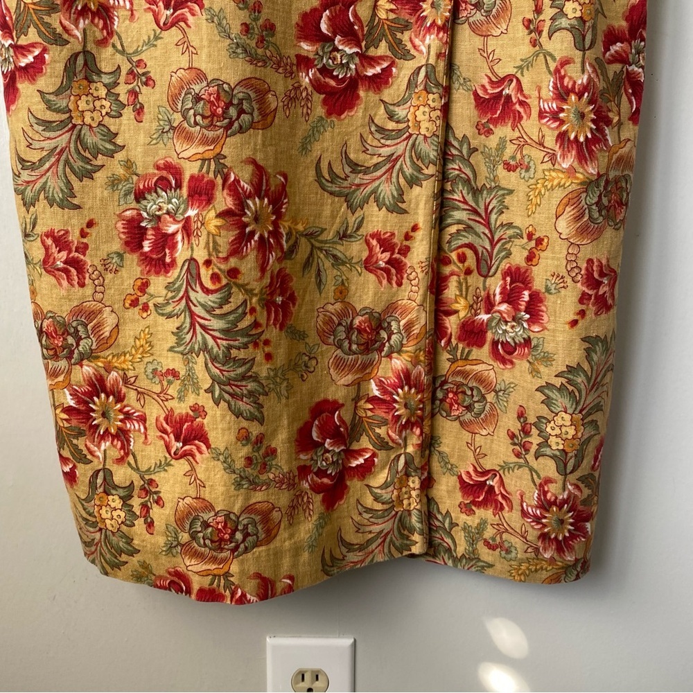 Vintage Floral Print Linen Blend Short Sleeve Button Front Maxi Dress 14 - Picture 4 of 8